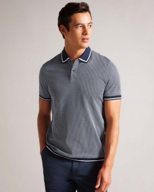 Ted Baker AFFRIC SS Regular Geo Textured Polo Granatowe | 07KJCHARV