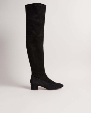 Ted Baker AYANNAH Over The Knee Stretch Skórzane Boot Czarne | 78KUOJMCA