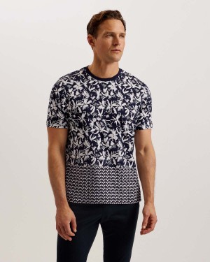 Ted Baker DODEMS SS Regular Printed T-Shirt Granatowe | 49NIHFDUL