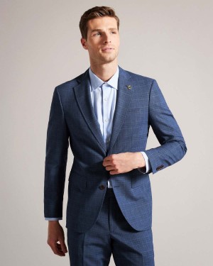 Ted Baker DRYDENJ Navy Check Suit Jacket Granatowe | 79BKFVIMC