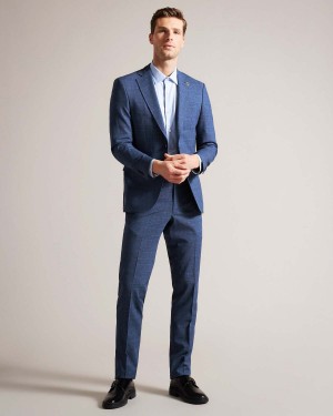 Ted Baker DRYDENT Navy Check Suit Trousers Granatowe | 84AYBNDQS