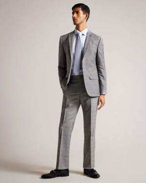 Ted Baker ELGOLTS Grey Pow Check Trouser Szare | 54KHNGYMD