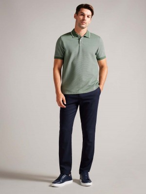 Ted Baker ELLERBY SS Regular W Paski Polo Shirt Mid Gree | 15VWHOYQU