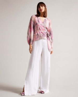 Ted Baker EMILIAH Wrap Blouse with Smocked Shoulder Koralowe | 70EAOYPTJ