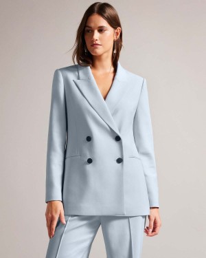 Ted Baker HILDIA Long Line Double Breasted Jacket Lt-Blue | 39LXFDRKC