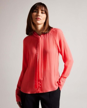 Ted Baker JULINAA Blouse with Rouleaux Trim Detail Koralowe | 13SZTXMNH