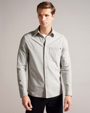 Ted Baker LEYLAND LS Bawełniane Jersey Shirt Lt-grey | 15EJYVOCD