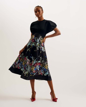 Ted Baker MAULINA Ponte Sukienki With Midi Skirt Czarne | 10BXGRDFS