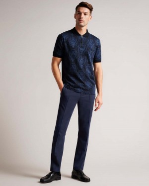 Ted Baker ONO SS Jacquard Distorted Spot Polo Granatowe | 37QTRKHDF