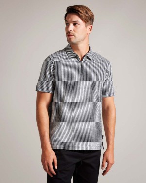 Ted Baker PRESHON SS Two Colour Textured Zip Polo Granatowe | 05XOEQNCL