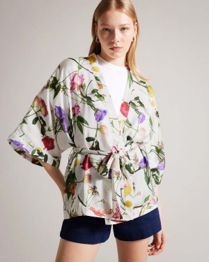 Ted Baker Paulaah Floral Printed Kimono Ecru | 71XYHNUMB