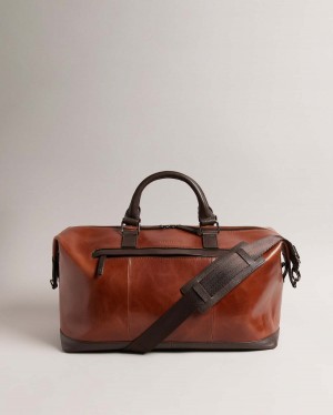 Ted Baker RAYGON Skórzane Webbing Wax Skórzane Mix Holdall Tan | 47PNYOGMZ