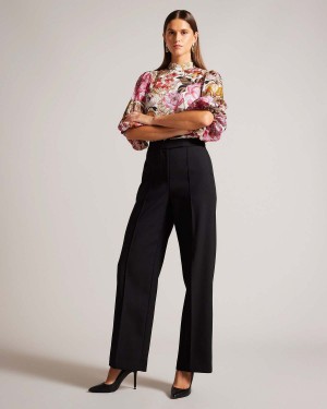 Ted Baker RIYANN Szerokie Leg Płaskie Front Trouser Czarne | 92PXQJGSI