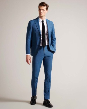 Ted Baker SIOUXT Navy Sharkskin Trousers Granatowe | 29ALMJWCV