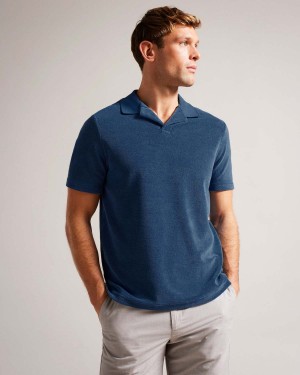 Ted Baker SNDBANK SS Regular Fit Towelling Polo Granatowe | 76DVASTIX