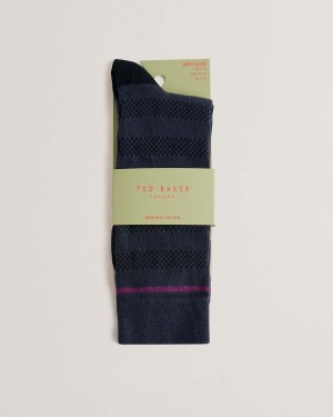 Ted Baker SOKKTWO Textured Stripe Sock Granatowe | 27AGKQPLV