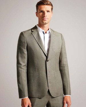 Ted Baker TAYLORJ Slim Linen Wełna Jacket Ciemny | 07DYSQCVF