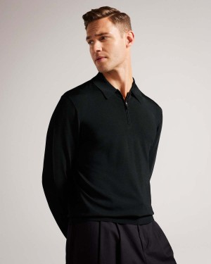 Ted Baker VIBA LS Regular Half Zip Rayon Polo Czarne | 74AJRXNTC