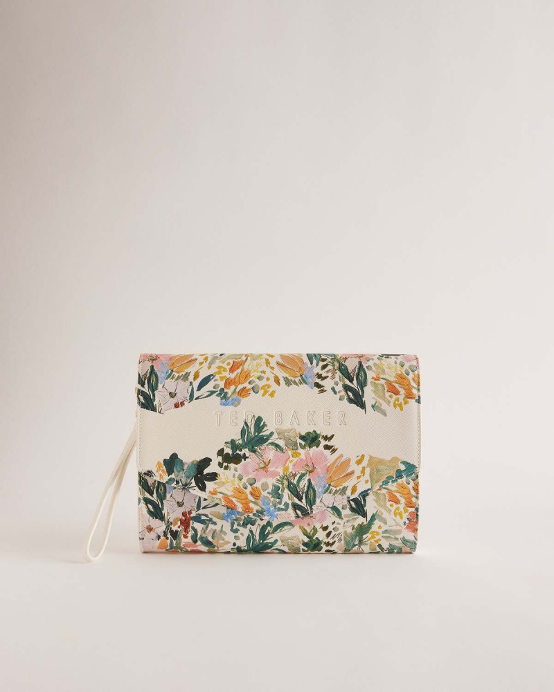 Ted Baker ABBBI Floral Printed Envelope Clutch Kremowe | 70BLTPSRH