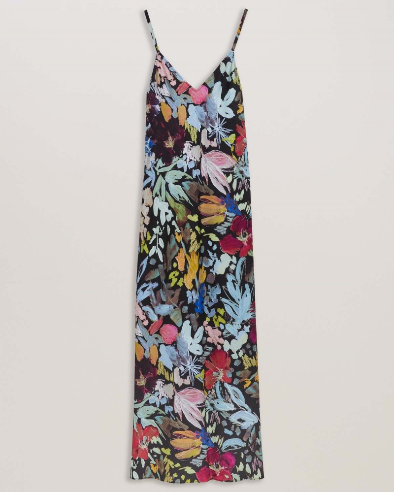 Ted Baker ADAMELA Double Layer Slip Midi Sukienki Czarne | 47BMNXKZV