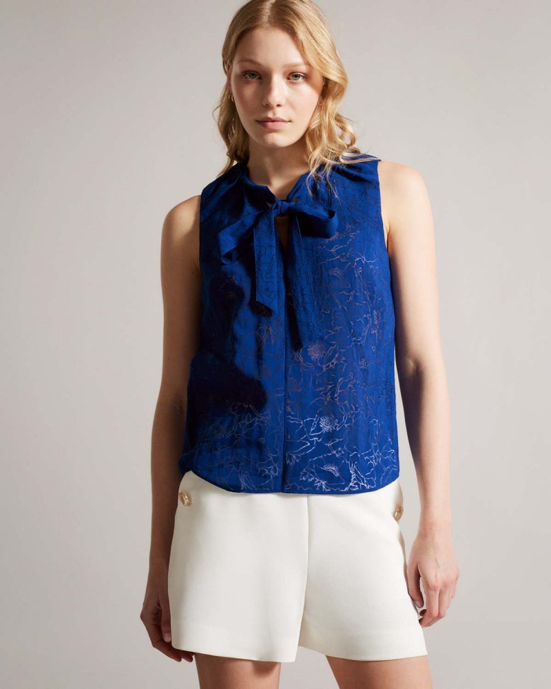 Ted Baker ADELAAI Bez Rękawów Top with Tie Detail Brt-blue | 05OWYZNJF