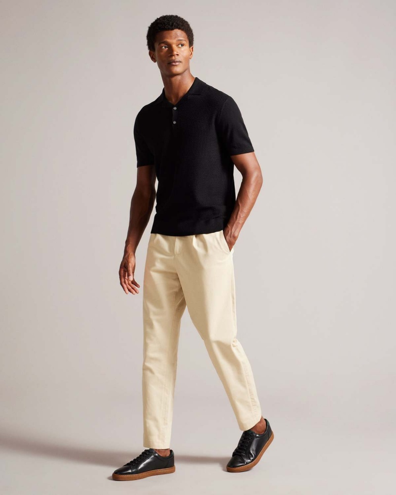 Ted Baker ADIO SS Textured Front Polo Czarne | 80QMHGJOB