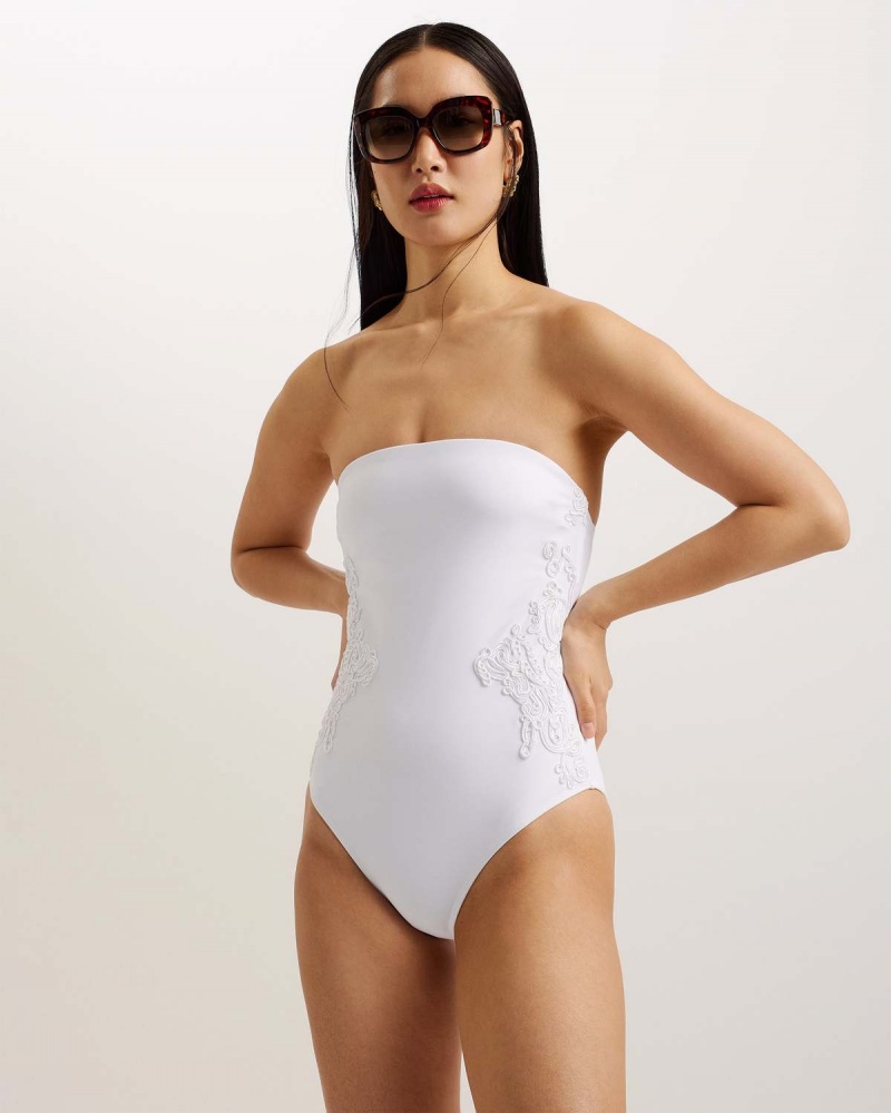 Ted Baker ADYANN Embroidered Swimsuit Ivory | 78NFBJLUR