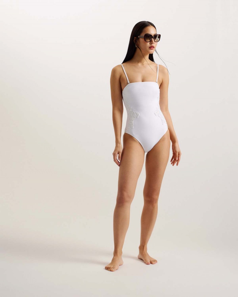 Ted Baker ADYANN Embroidered Swimsuit Ivory | 78NFBJLUR