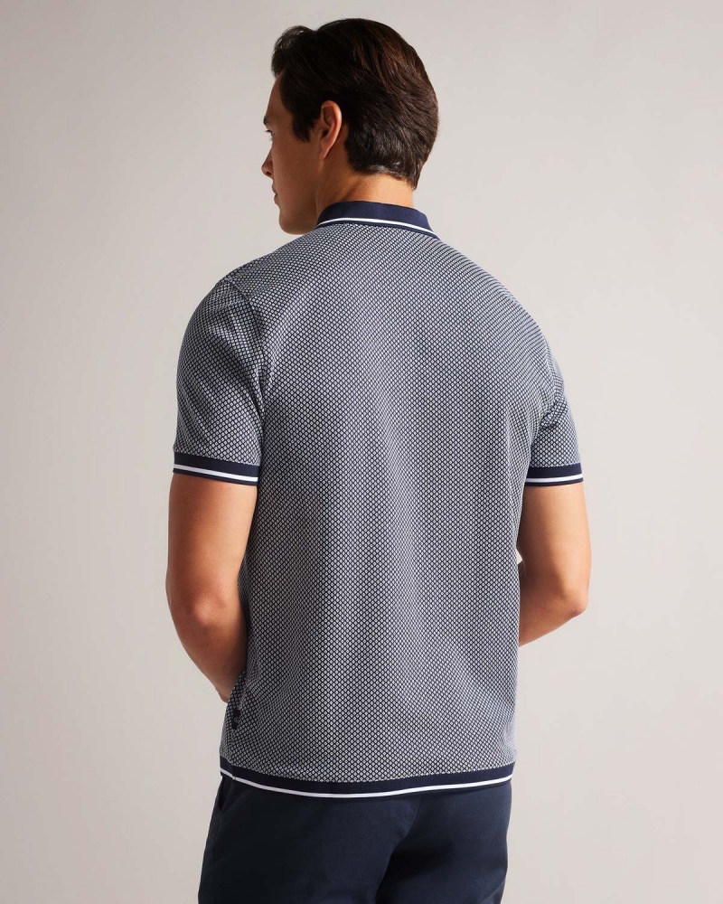 Ted Baker AFFRIC SS Regular Geo Textured Polo Granatowe | 07KJCHARV