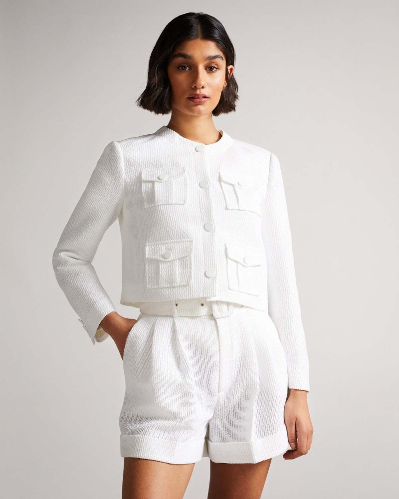 Ted Baker ALERA Cropped Boxy Jacket with Cargo Styling Białe | 24CGQEUKS