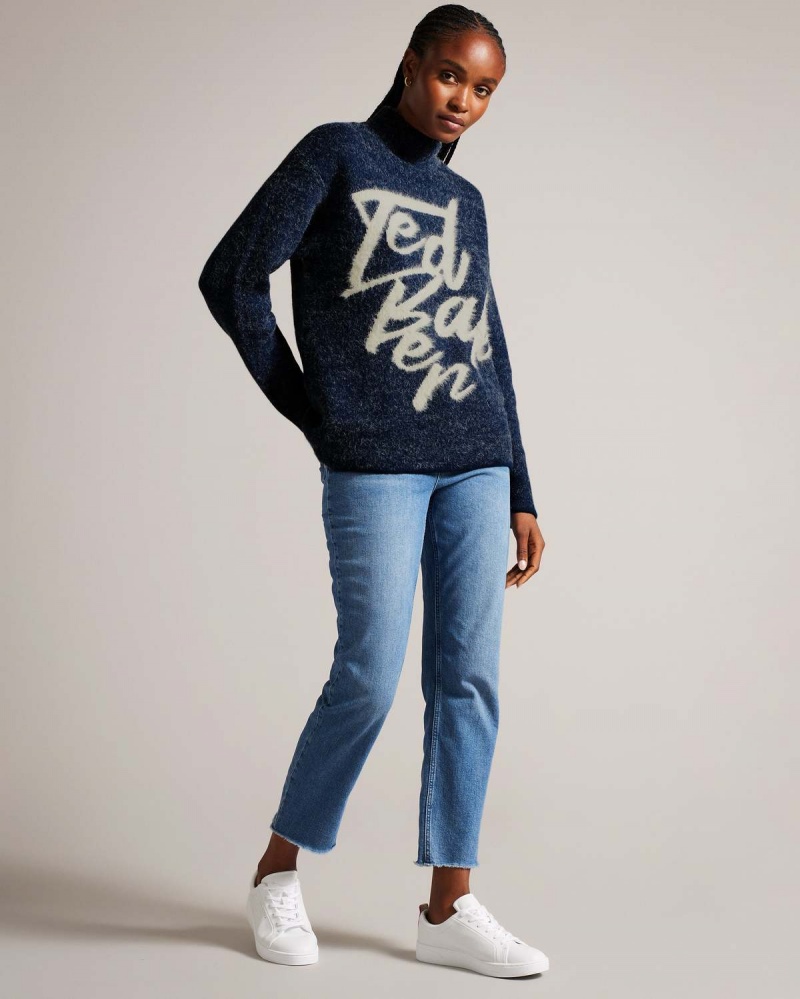 Ted Baker ALYANNN Branded Jacquard Trykotowy Jumper Niebieskie | 71TKURHYE