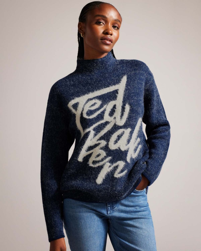 Ted Baker ALYANNN Branded Jacquard Trykotowy Jumper Niebieskie | 71TKURHYE