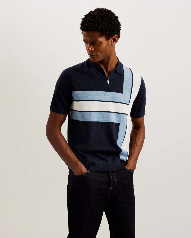 Ted Baker AMBLER SS T Colour Block Polo Granatowe | 37OYWHTVG