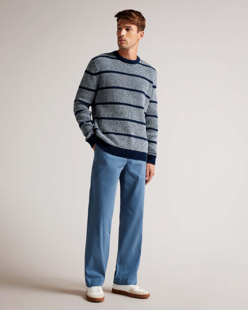 Ted Baker ANGIO LS Regular Stripe Crew Neck Niebieskie | 02HFQPJWL