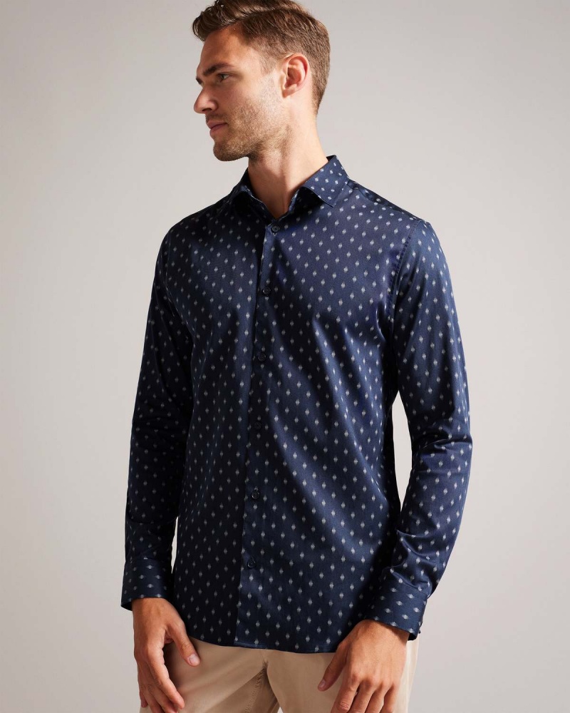 Ted Baker ARDEA LS Pen Dot Geo Print Shirt Granatowe | 71ZPFSRTA