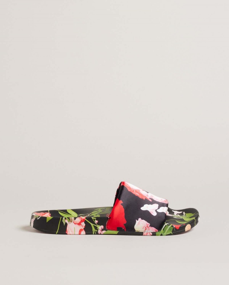 Ted Baker ASELA Floral Printed Pool Slider Czarne | 04FINQTLJ