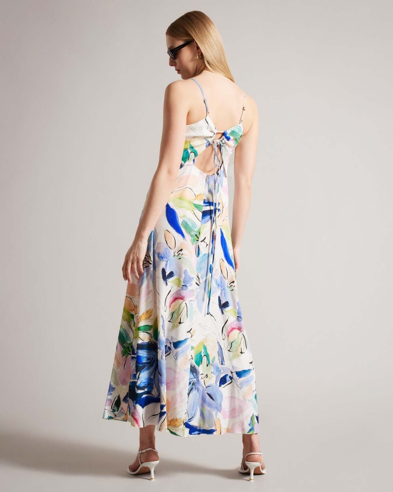 Ted Baker ASHHLIY Z Paskami V Neck Maxi Sukienki Białe | 08XFCBEVG