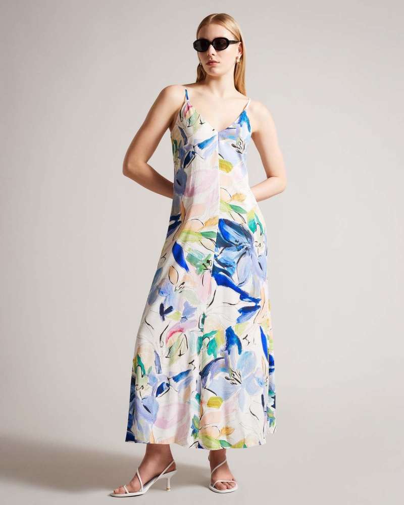 Ted Baker ASHHLIY Z Paskami V Neck Maxi Sukienki Białe | 08XFCBEVG