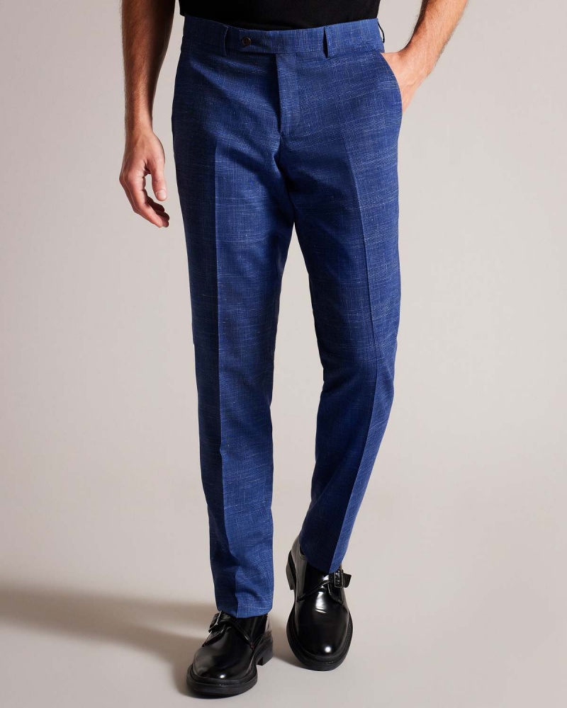 Ted Baker AUDENT Navy Linen Check Trousers Granatowe | 84LZOJSKR