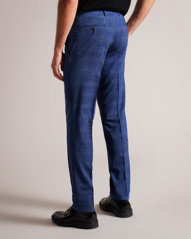 Ted Baker AUDENT Navy Linen Check Trousers Granatowe | 84LZOJSKR