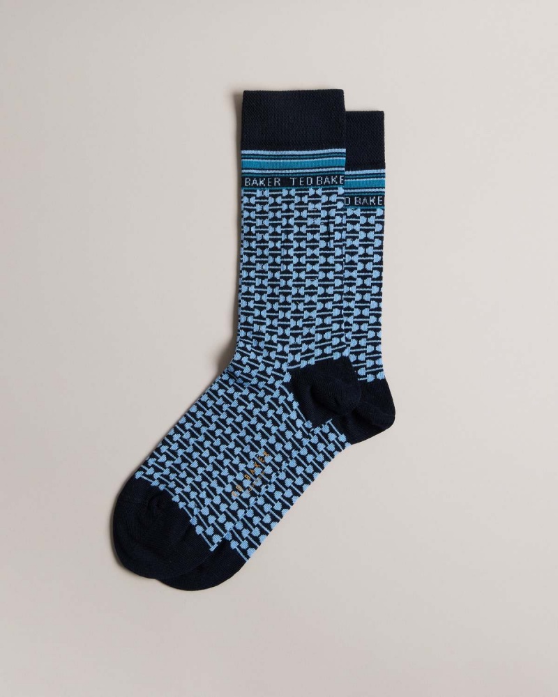 Ted Baker BAKEING Geometric Pattern Sock Niebieskie | 34GQKYTOV