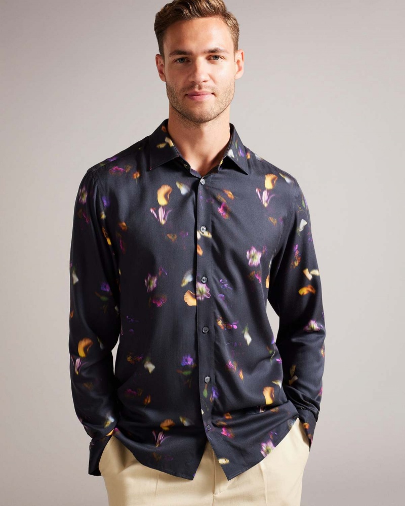 Ted Baker BARI Photographic Floral Shirt Czarne | 17KFHOLAB