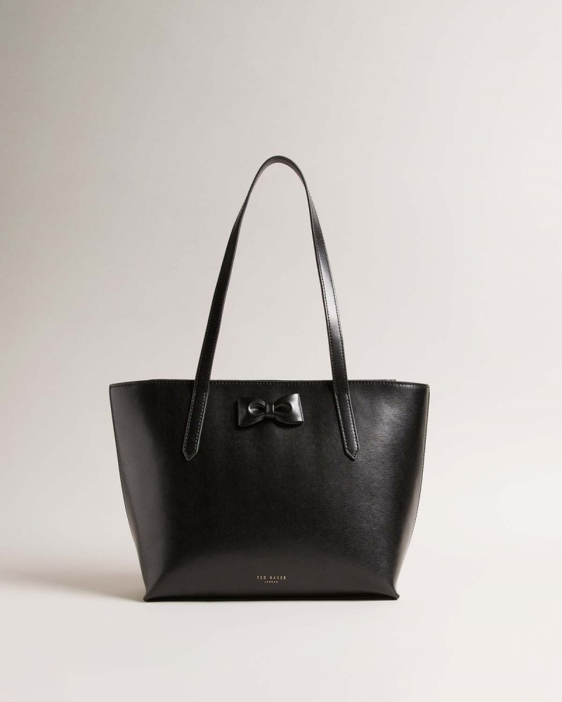 Ted Baker BEANNE Bow Detail Skórzane shopper Czarne | 73WJVEMHU