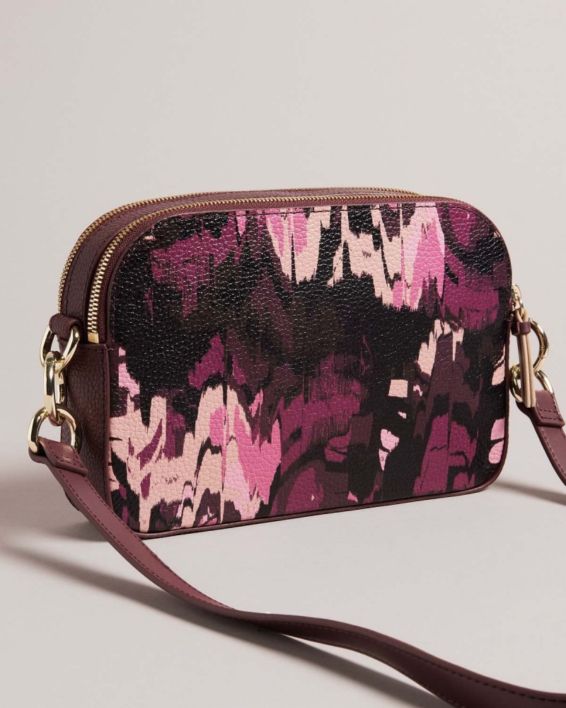 Ted Baker BEATTI Camo Print Camera Bag Oxblood | 18KNTCWDY