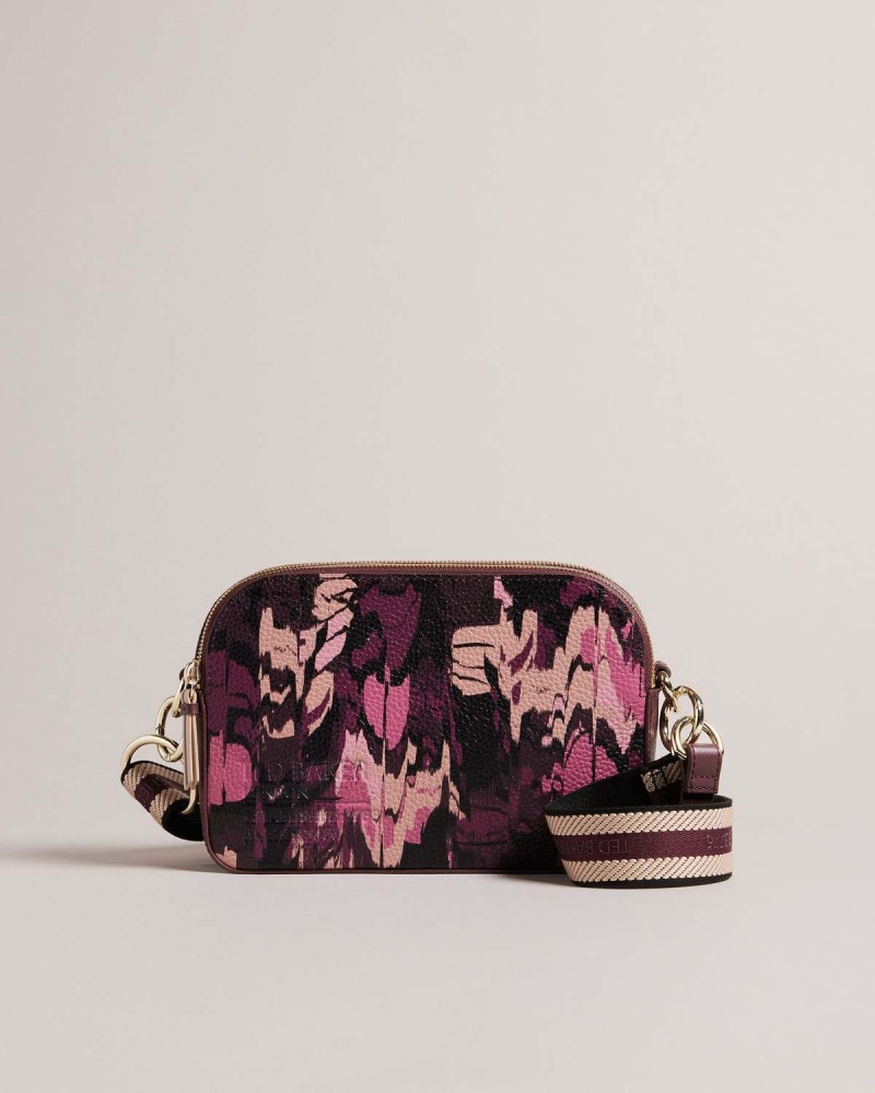 Ted Baker BEATTI Camo Print Camera Bag Oxblood | 18KNTCWDY