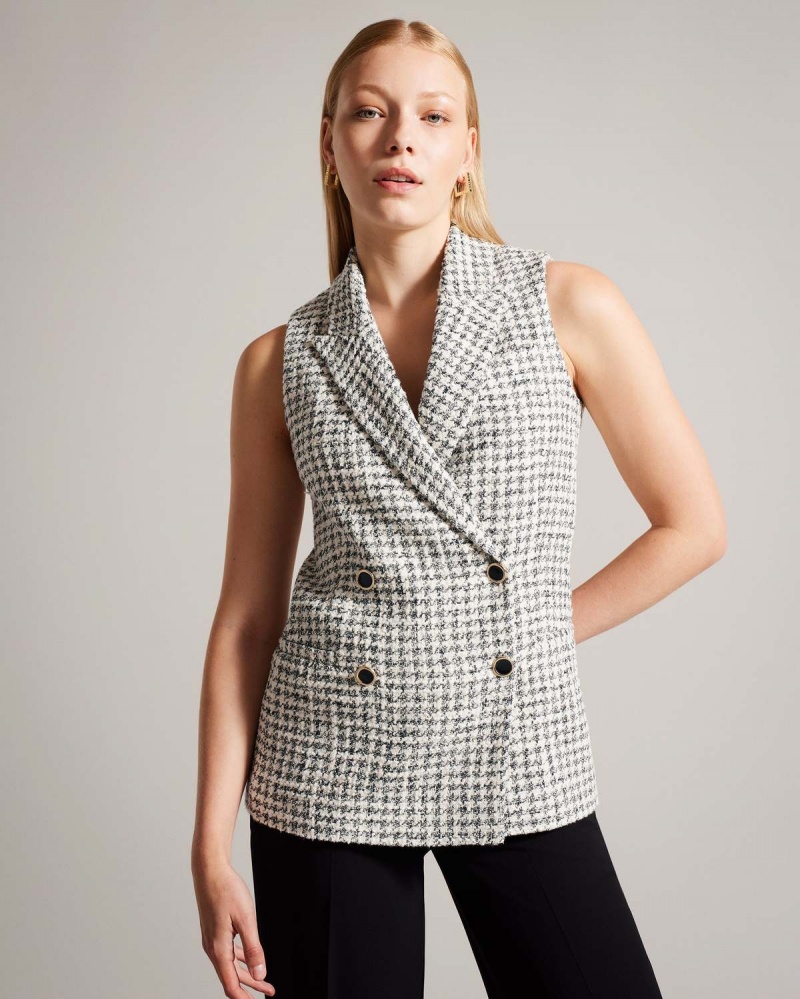 Ted Baker BELLAJ Double Breasted Boucle Bez Rękawów Jacket Białe | 40PFWIEMD