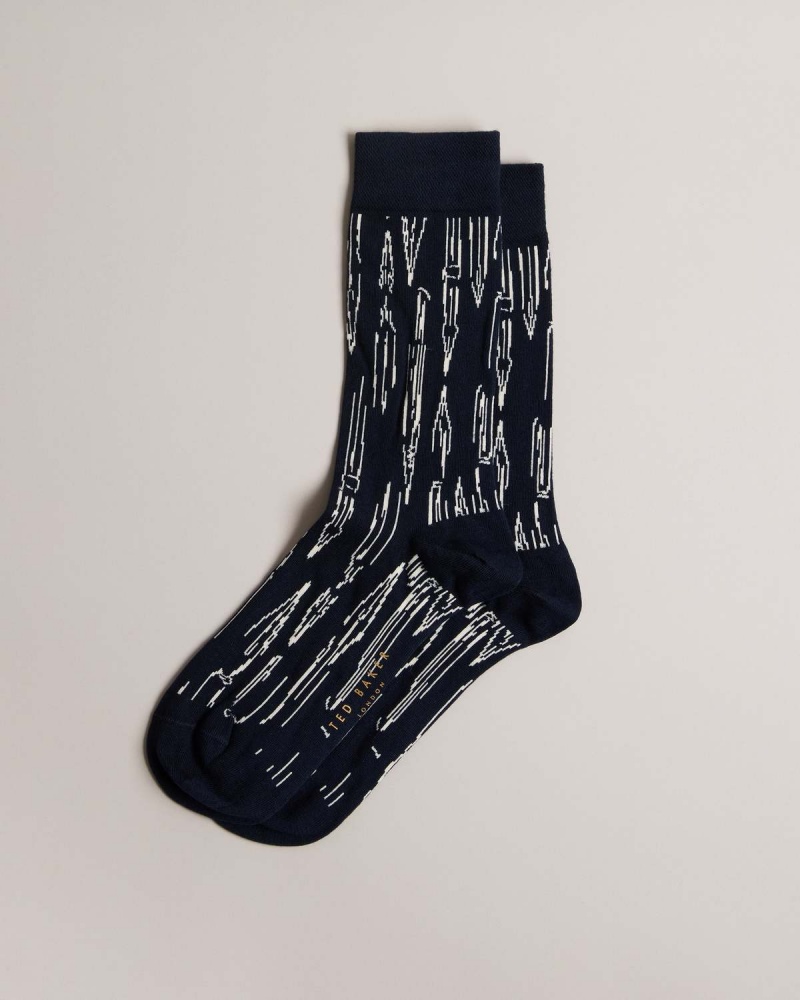 Ted Baker BOILIN Pen Pattern Sock Granatowe | 74XRAGQTS