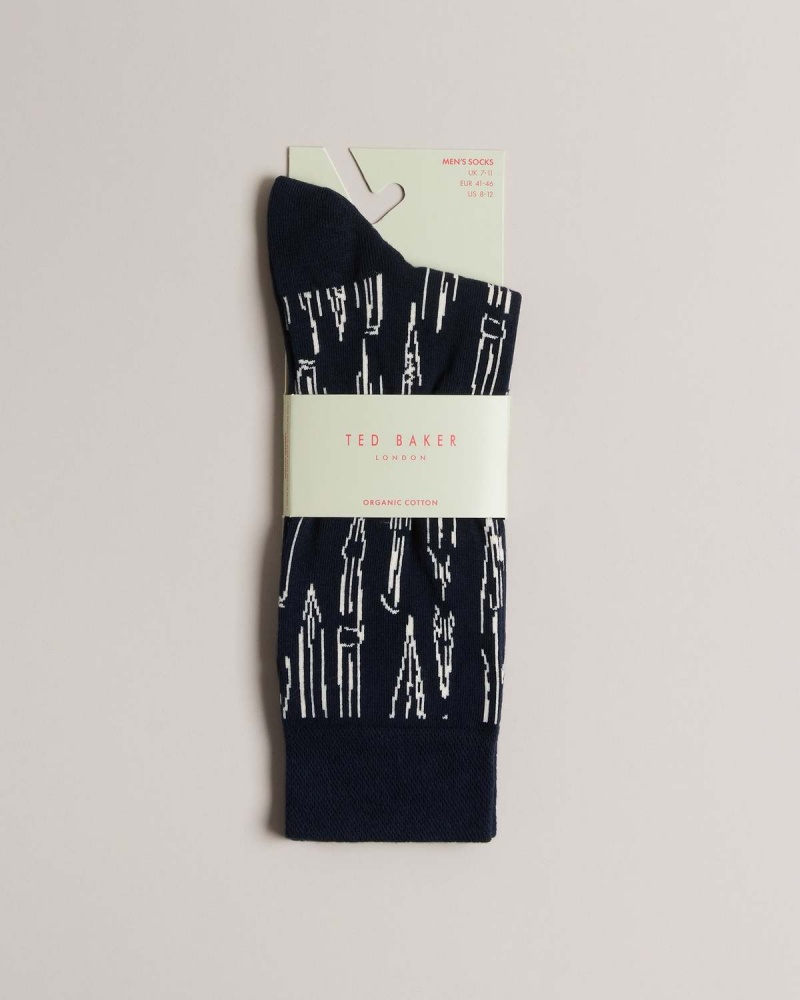 Ted Baker BOILIN Pen Pattern Sock Granatowe | 74XRAGQTS