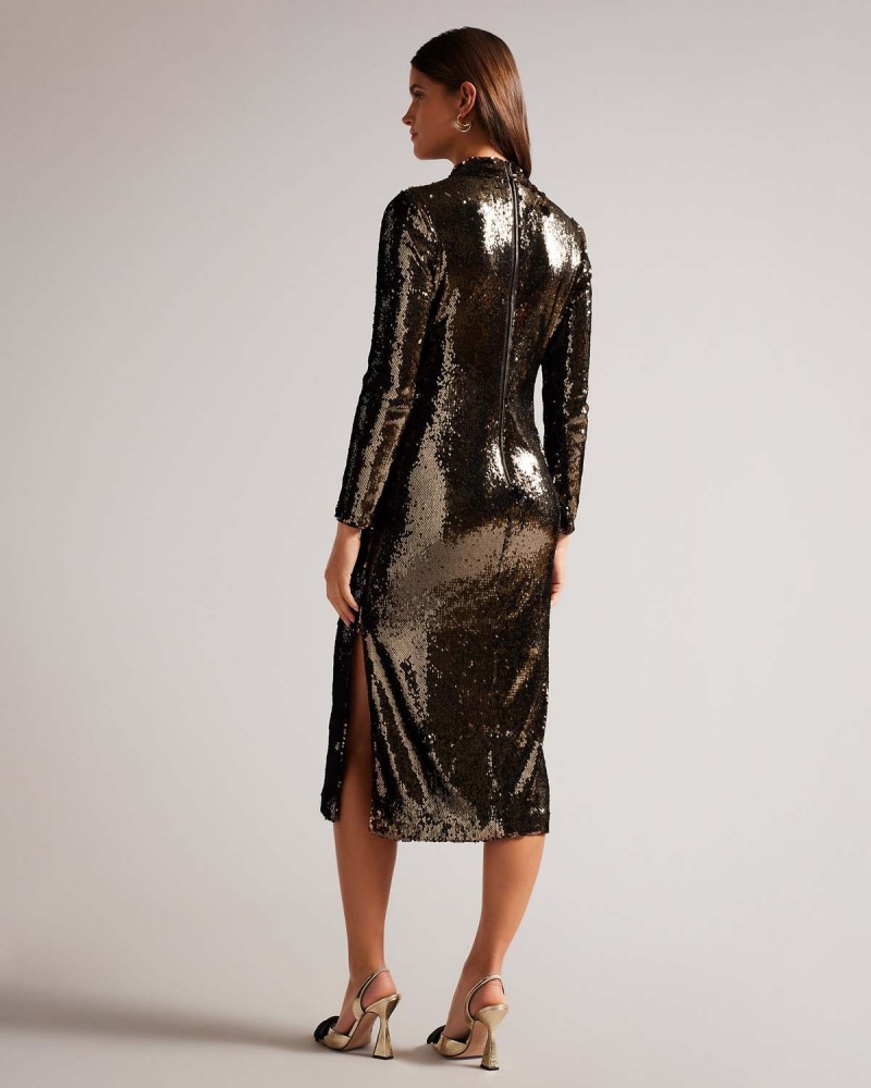 Ted Baker BROOKLY Sequin Tube Sukienki with Long Fitted Sleeve Brązowe | 41YKORZLM