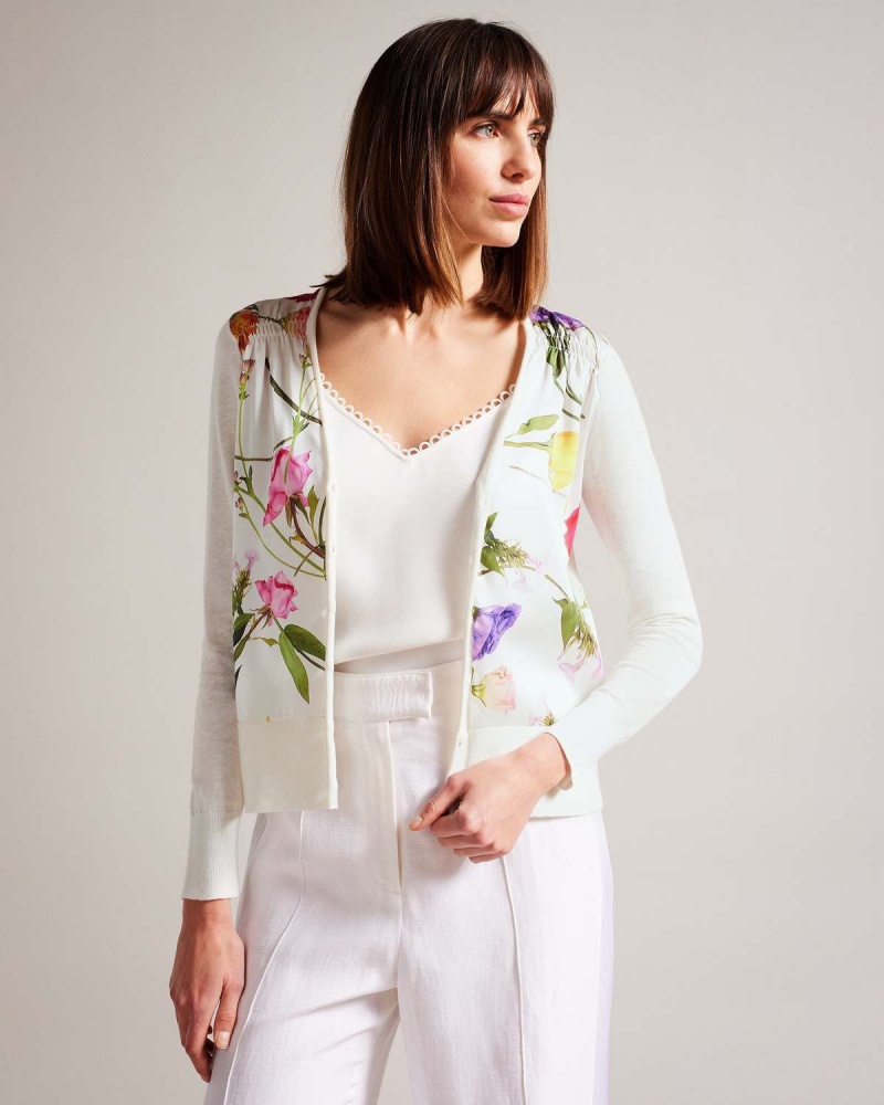 Ted Baker CHANTRI Woven Front Printed Cardigan Białe | 38RPTNBEX